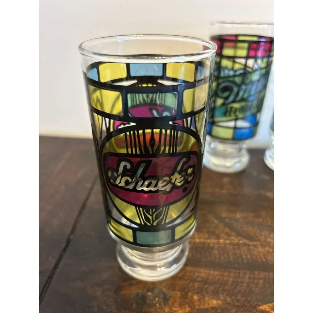 Set of 6 Anchor Hocking Beer Glass Circa 1970 Tumblers Stain Glass 6.5